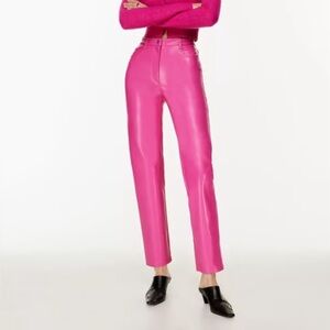 Wilfred Aritzia The Melina High-Rise Vegan Leather Hot Neon Pink Pants Size 4